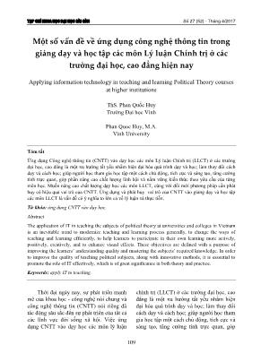 Một số vấn đề về ứng dụng công nghệ thông tin trong giảng dạy và học tập các môn Lý luận Chính trị ở các trường đại học, cao đẳng hiện nay