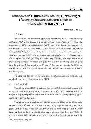 Nâng cao chất lượng công tác thực tập sư phạm của sinh viên ngành gióa dục chính trị trong các trường Đại học