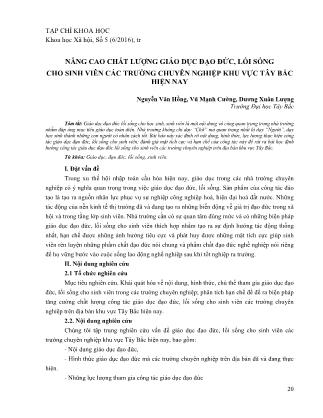 Nâng cao chất lượng giáo dục đạo đức, lối sống cho sinh viên các trường chuyên nghiệp khu vực Tây Bắc hiện nay