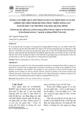 Nâng cao hiệu quả giờ thảo luận các môn học lý luận chính trị theo định hướng phát triển năng lực người học tại trường Đại học Quảng Bình