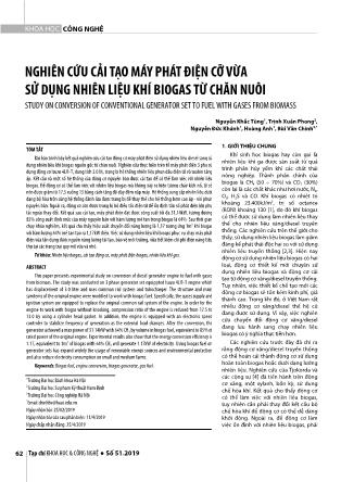 Nghiên cứu cải tạo máy phát điện cỡ vừa sử dụng nhiên liệu khí biogas từ chăn nuôi