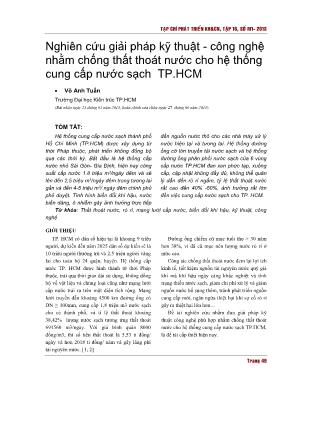 Nghiên cứu giải pháp kỹ thuật - Công nghệ nhằm chống thất thoát nước cho hệ thống cung cấp nước sạch thành phố Hồ Chí Minh