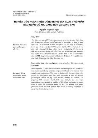 Nghiên cứu hoàn thiện công nghệ sản xuất chế phẩm bảo quản gỗ XM5 dạng bột và dạng cao