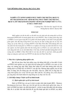 Nghiên cứu kinh nghiệm phát triển thị trường dịch vụ hỗ trợ kinh doanh - Định hướng phát triển thị trường dịch vụ hỗ trợ kinh doanh đối với doanh nghiệp nhỏ và vừa ở Thừa Thiên Huế