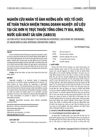 Nghiên cứu nhân tố ảnh hưởng đến việc tổ chức kế toán trách nhiệm trong doanh nghiệp: Dữ liệu tại các đơn vị trực thuộc tổng công ty bia, rượu, nước giải khát Sài Gòn