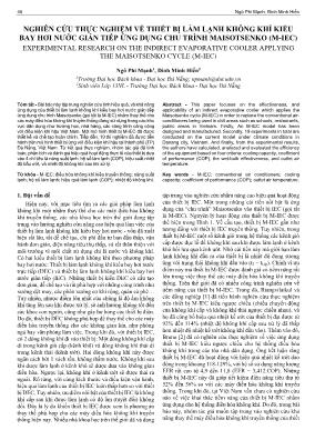 Nghiên cứu thực nghiệm về thiết bị làm lạnh không khí kiểu bay hơi nước gián tiếp ứng dụng chu trình maisotsenko (m-Iec)