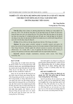 Nghiên cứu xây dựng hệ thống bài tập huấn luyện sức nhanh cho đội tuyển bóng đá Futsal nam sinh viên trường Đại học Tiền Giang