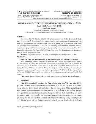 Nguyễn Ái Quốc với việc truyền bá chủ nghĩa Mác – Lênin vào Việt Nam (1920-1930)