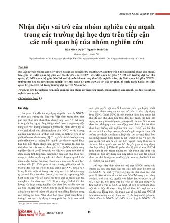 Nhận diện vai trò của nhóm nghiên cứu mạnh trong các trường Đại học dựa trên tiếp cận các mối quan hệ của nhóm nghiên cứu