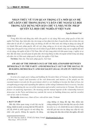 Nhận thức về tầm quan trọng của mối quan hệ giữa dân chủ trong Đảng và dân chủ ngoài xã hội trong xây dựng nền dân chủ và nhà nước pháp quyền xã hội chủ nghĩa ở Việt Nam