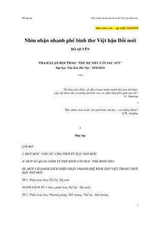 Nhìn nhận nhanh phê bình thơ Việt hậu đổi mới