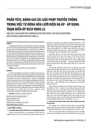 Phân tích, đánh giá các giải pháp truyền thông trong việc tự động hóa lưới điện hạ áp - Áp dụng trạm biến áp dịch vọng 22