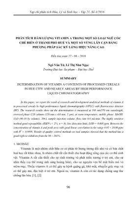 Phân tích hàm lượng Vitamin A trong một số loại ngũ cốc chế biến ở thành phố Huế và một số vùng lân cận bằng phương pháp sắc ký lỏng hiệu năng cao