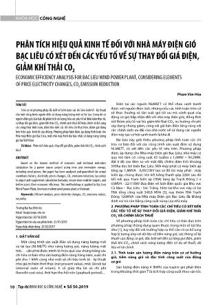 Phân tích hiệu quả kinh tế đối với nhà máy điện gió bạc liêu có xét đến các yếu tố về sự thay đổi giá điện, giảm khí thải CO2