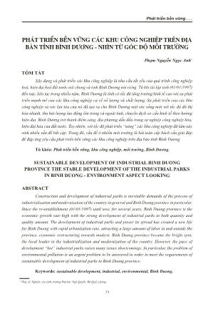 Phát triển bền vững các khu công nghiệp trên địa bàn tỉnh Bình Dương - Nhìn từ góc độ môi trường
