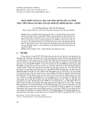 Phát triển năng lực học tập theo hướng đề cao tính thực tiễn trong dạy học lí luận kinh tế chính trị Mác - Lênin