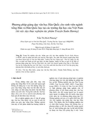 Phương pháp giảng dạy văn học Hàn Quốc cho sinh viên ngành tiếng Hàn và Hàn Quốc học tại các trường đại học của Việt Nam (Từ việc dạy thực nghiệm tác phẩm Truyện Xuân Hương)