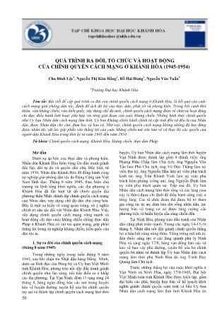 Quá trình ra đời, tổ chức và hoạt động của chính quyền cách mạng ở Khánh Hòa (1945-1954)