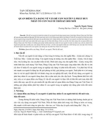 Quan điểm của Đảng về vấn đề con người và phát huy nhân tố con người thời kỳ đổi mới