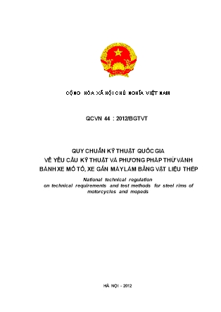 Quy chuẩn kỹ thuật quốc gia về yêu cầu kỹ thuật và phương pháp thử vành bánh xe mô tô, xe gắn máy làm bằng vật liệu thép