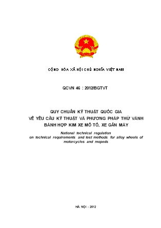 Quy chuẩn kỹ thuật quốc gia về yêu cầu kỹ thuật và phương pháp thử vành bánh hợp kim xe mô tô, xe gắn máy