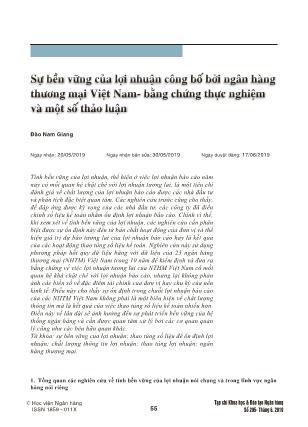 Sự bền vững của lợi nhuận công bố bởi ngân hàng thương mại Việt Nam- Bằng chứng thực nghiệm và một số thảo luận