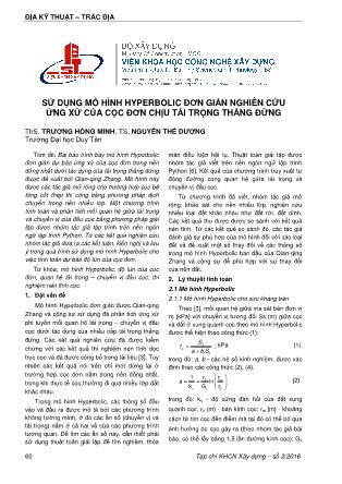 Sử dụng mô hình hyperbolic đơn giản nghiên cứu ứng xử của cọc đơn chịu tải trọng thắng đứng