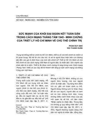 Sức mạnh của khối đại đoàn kết toàn dân trong cách mạng tháng tám 1945 - Minh chứng của triết lý Hồ Chí Minh về chủ thể chính trị