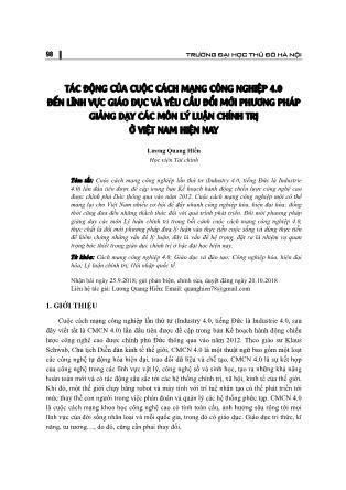 Tác động của cuộc cách mạng công nghiệp 4.0 đến lĩnh vực giáo dục và yêu cầu đổi mới phương pháp giảng dạy các môn Lý luận chính trị ở Việt Nam hiện nay