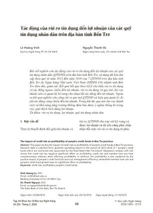 Tác động của rủi ro tín dụng đến lợi nhuận của các quỹ tín dụng nhân dân trên địa bàn tỉnh Bến Tre