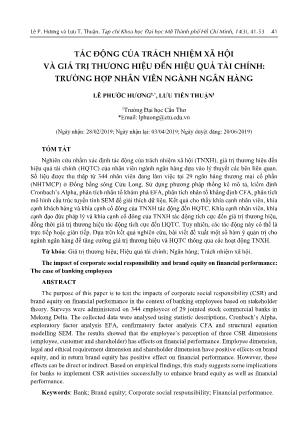 Tác động của trách nhiệm xã hội và giá trị thương hiệu đến hiệu quả tài chính: Trường hợp nhân viên ngành ngân hàng