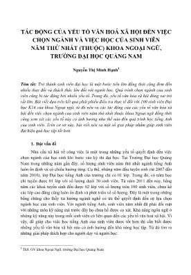 Tác động của yếu tố văn hoá xã hội đến việc chọn ngành và việc học của sinh viên năm thứ nhất (thuộc) khoa ngoại ngữ, trường Đại học Quảng Nam