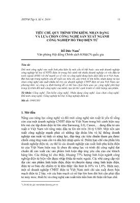 Tiêu chí, quy trình tìm kiếm, nhận dạng và lựa chọn công nghệ sản xuất ngành công nghiệp hỗ trợ điện tử