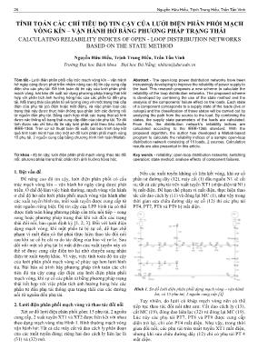 Tính toán các chỉ tiêu độ tin cậy của lưới điện phân phối mạch vòng kín – vận hành hở bằng phương pháp trạng thái