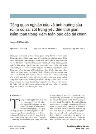 Tổng quan nghiên cứu về ảnh hưởng của rủi ro có sai sót trọng yếu đến thời gian kiểm toán trong kiểm toán Báo cáo tài chính