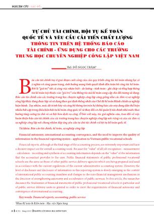 Tự chủ tài chính, hội tụ kế toán quốc tế và yêu cầu cải tiến chất lượng thông tin trên hệ thống Báo cáo tài chính - Ưng dụng cho các trường trung học chuyên nghiệp công lập Việt Nam