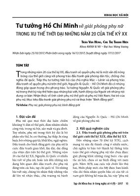 Tư tưởng Hồ Chí Minh về giải phóng phụ nữ trong xu thế thời đại những năm 20 của thế kỷ XX