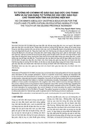 Tư tưởng Hồ Chí Minh về giáo dục đạo đức cho thanh niên và sự vận dụng tư tưởng đó vào việc giáo dục cho thanh niên tỉnh Hải Dương hiện nay