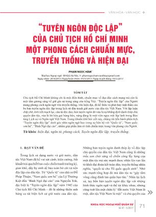 “Tuyên ngôn độc lập” của chủ tịch Hồ Chí Minh một phong cách chuẩn mực, truyền thống và hiện đại