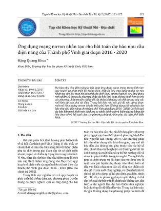 Ứng dụng mạng nơron nhân tạo cho bài toán dự báo nhu cầu điện năng của Thành phố Vinh giai đoạn 2016 - 2020