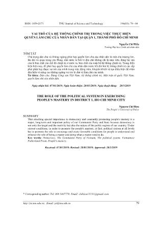 Vai trò của hệ thống chính trị trong việc thực hiện quyền làm chủ của nhân dân tại quận 1, thành phố Hồ Chí Minh
