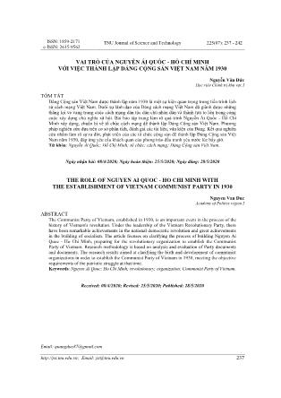 Vai trò của Nguyễn Ái Quốc - Hồ Chí Minh với việc thành lập đảng cộng sản Việt Nam năm 1930
