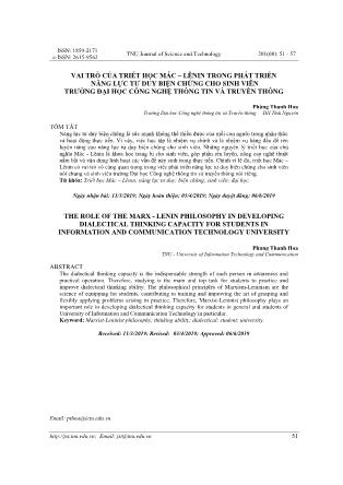 Vai trò của triết học Mác – Lênin trong phát triển năng lực tư duy biện chứng cho sinh viên trường Đại học Công nghệ thông tin và truyền thông