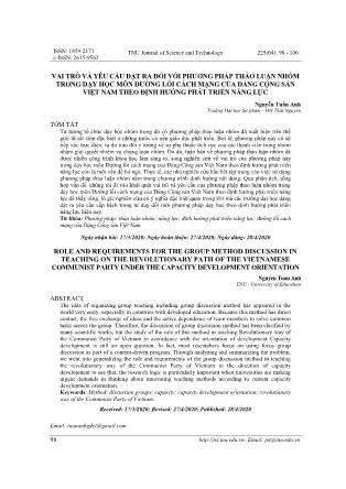 Vai trò và yêu cầu đặt ra đối với phương pháp thảo luận nhóm trong dạy học môn đường lối cách mạng của Đảng cộng sản Việt Nam theo định hướng phát triển năng lực
