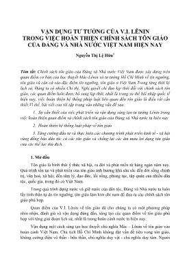 Vận dụng tư tưởng của V.I. Lênin trong việc hoàn thiện chính sách tôn giáo của Đảng và nhà nước Việt Nam hiện nay