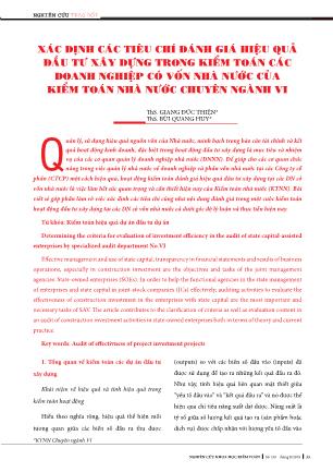 Xác định các tiêu chí đánh giá hiệu quả đầu tư xây dựng trong kiểm toán các doanh nghiệp có vốn nhà nước của kiểm toán nhà nước chuyên ngành vi