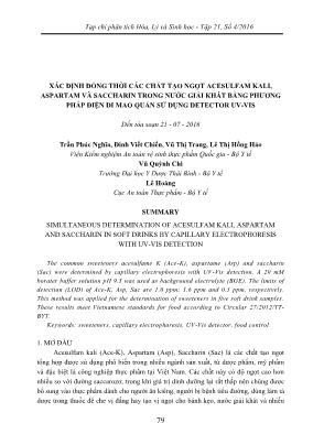 Xác định đồng thời các chất tạo ngọt acesulfam kali, aspartam và saccharin trong nước giải khát bằng phương pháp điện di mao quản sử dụng detector uv-vis