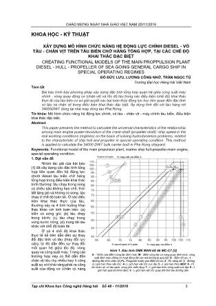 Xây dựng mô hình chức năng hệ động lực chính Diesel - Vỏ tàu - Chân vịt trên tàu biển chở hàng tổng hợp, tại các chế độ khai thác đặc biệt