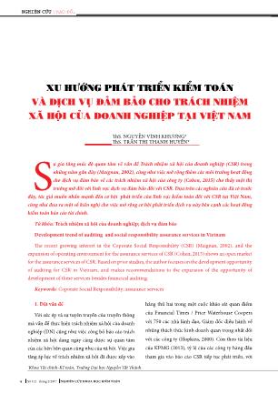 Xu hướng phát triển kiểm toán và dịch vụ đảm bảo cho trách nhiệm xã hội của doanh nghiệp tại Việt Nam