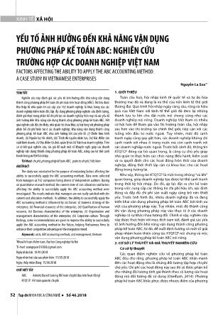 Yếu tố ảnh hưởng đến khả năng vận dụng phương pháp kế toán ABC: Nghiên cứu trường hợp các doanh nghiệp Việt Nam